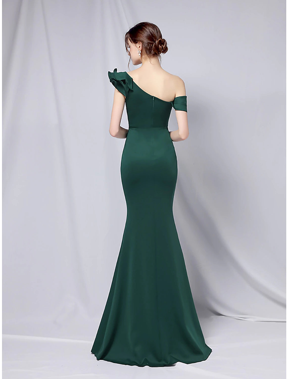 Wholesale Mermaid / Trumpet Evening Gown Empire Dress Wedding Guest Formal Evening Floor Length Short Sleeve One Shoulder Stretch Satin with Ruffles