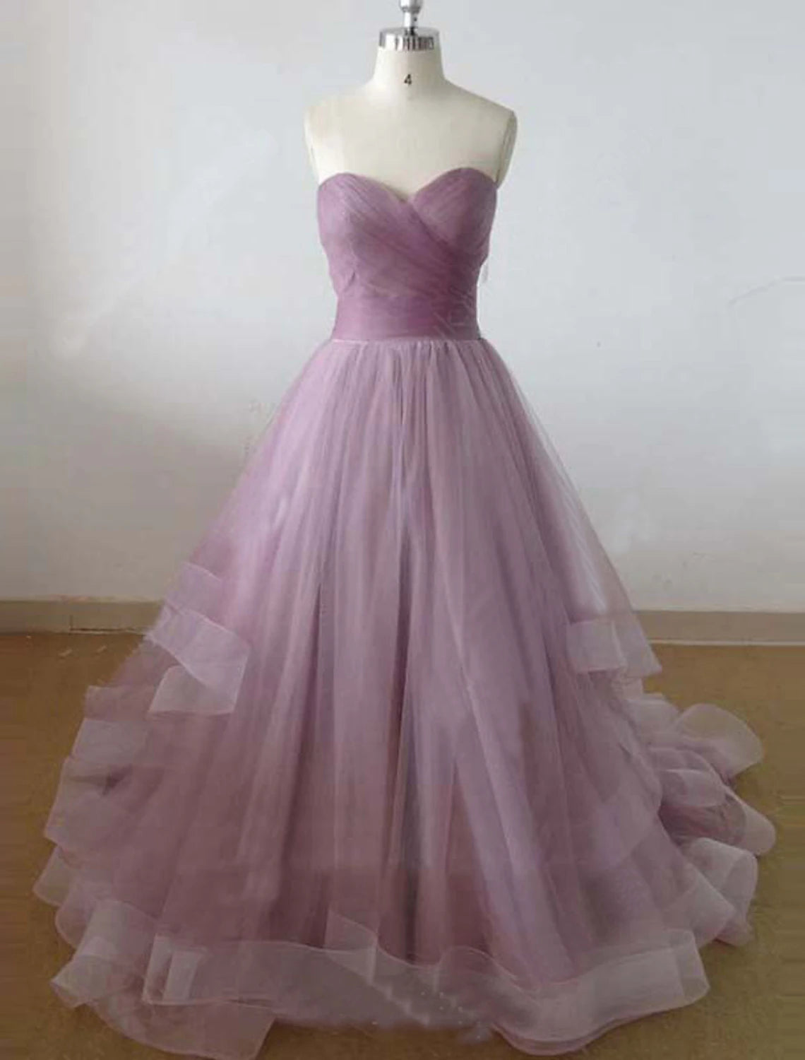 Wholesale  A-Line Minimalist Cute Engagement Prom Dress Sweetheart Neckline Sleeveless Court Train Tulle with Pleats Ruffles