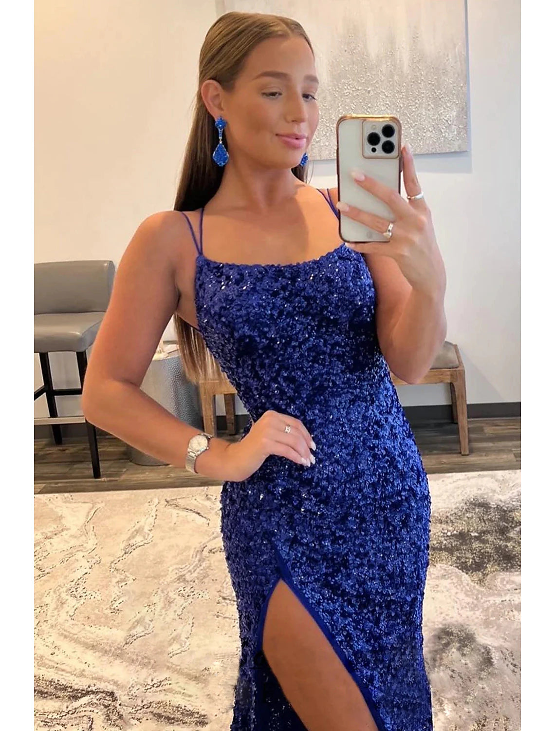 Wholesale  Mermaid / Trumpet Prom Dresses Hot Dress Formal Wedding Party Sweep / Brush Train Sleeveless Spaghetti Strap Sequined Backless with Sequin