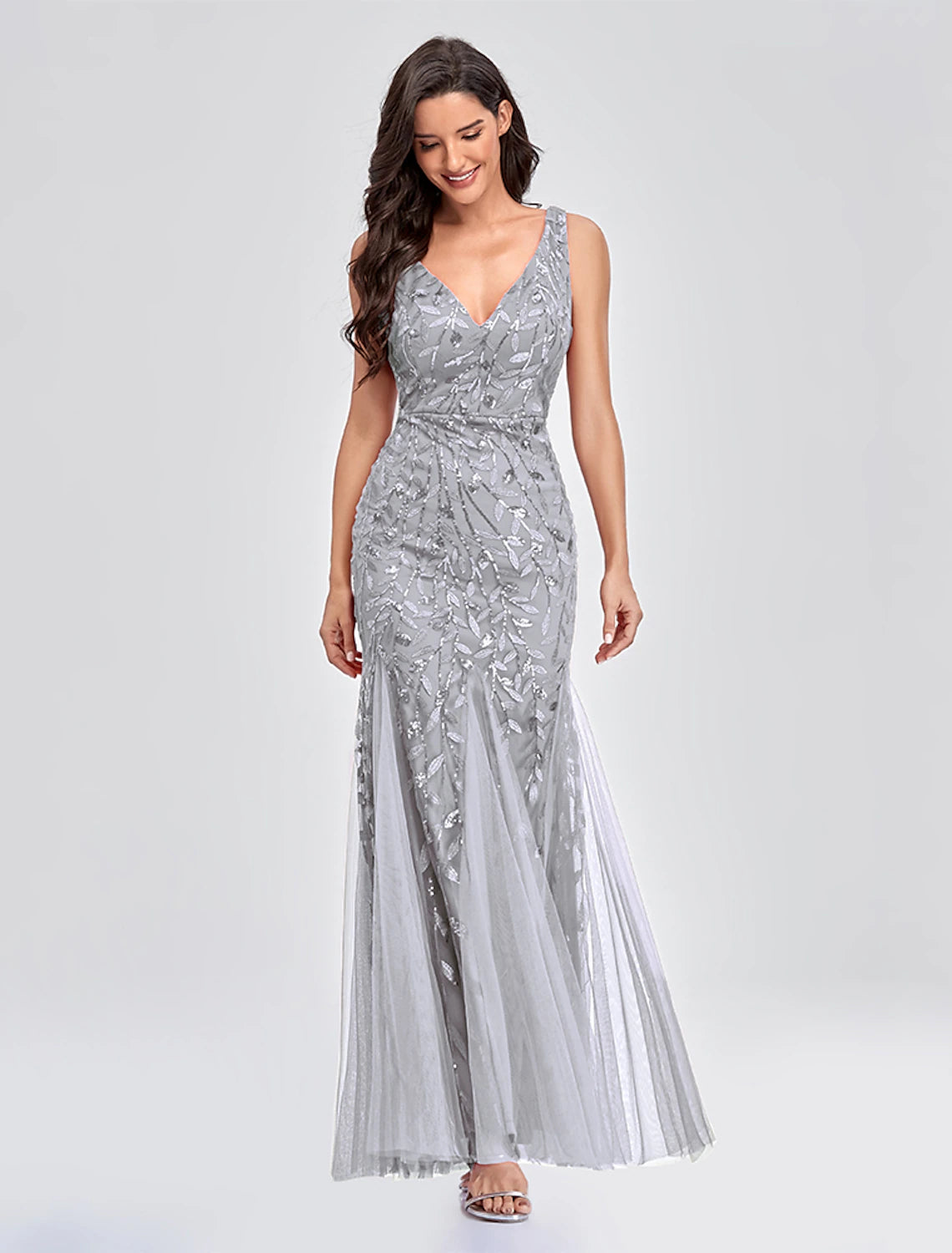 Wholesale Mermaid / Trumpet Evening Gown Empire Dress Party Wear Formal Evening Floor Length Sleeveless V Neck Tulle V Back with Embroidery