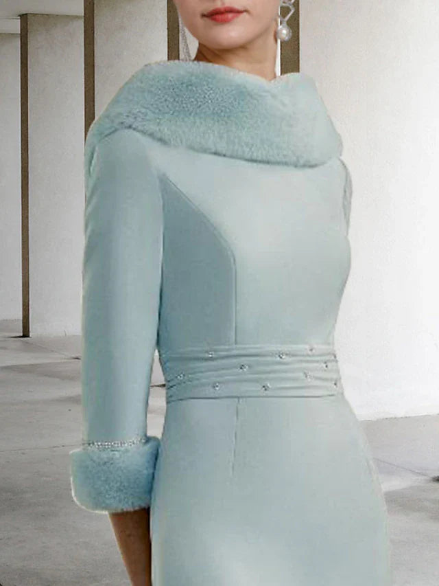 Wholesale Mermaid / Trumpet Sheath / Column Mother of the Bride Dress Vintage Elegant High Low Jewel Neck V Neck Asymmetrical Knee Length Stretch Chiffon 3/4 Length Sleeve with Ruched Beading