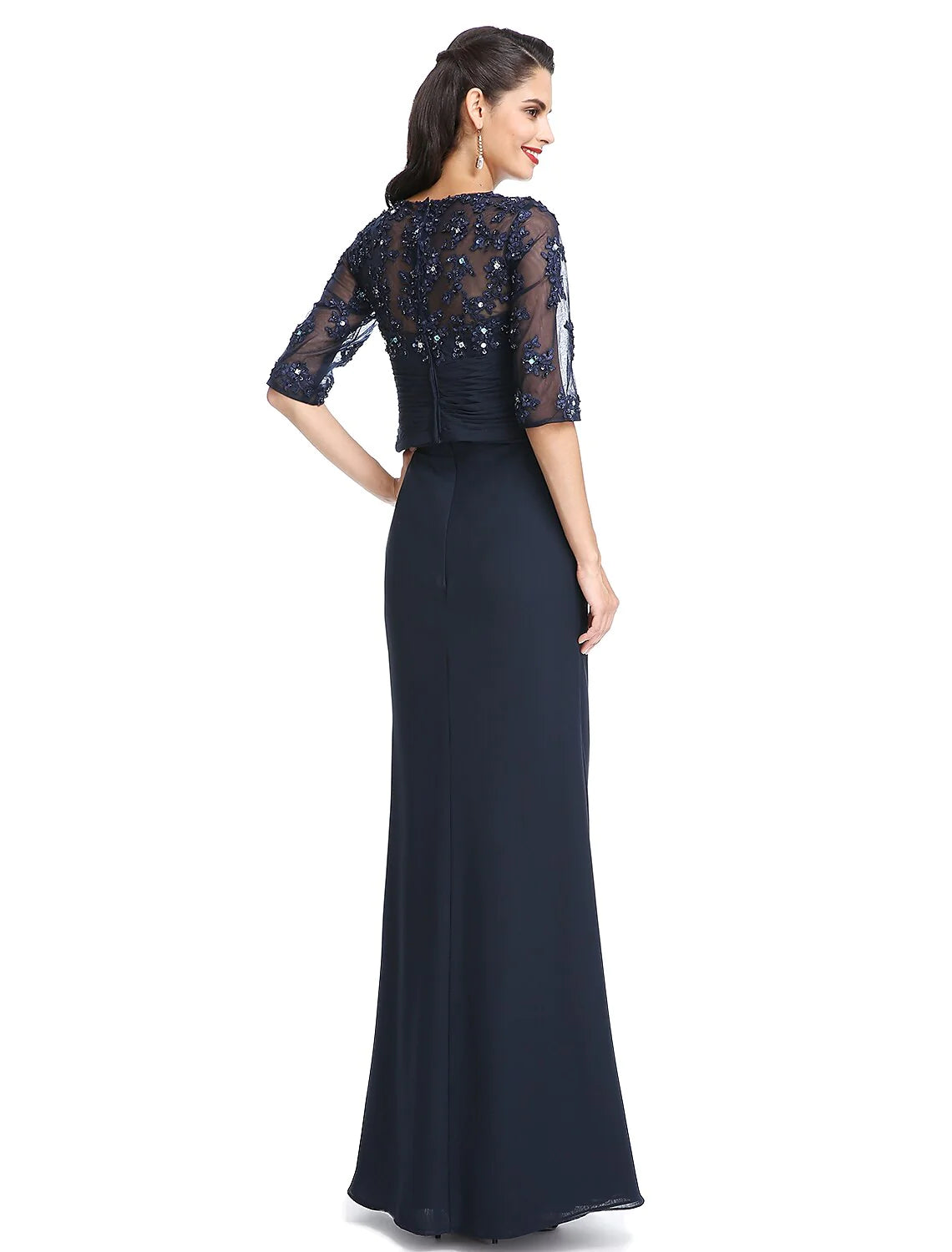 Wholesale A-Line Mother of the Bride Dress Convertible Dress Scoop Neck Floor Length Chiffon Half Sleeve No with Appliques