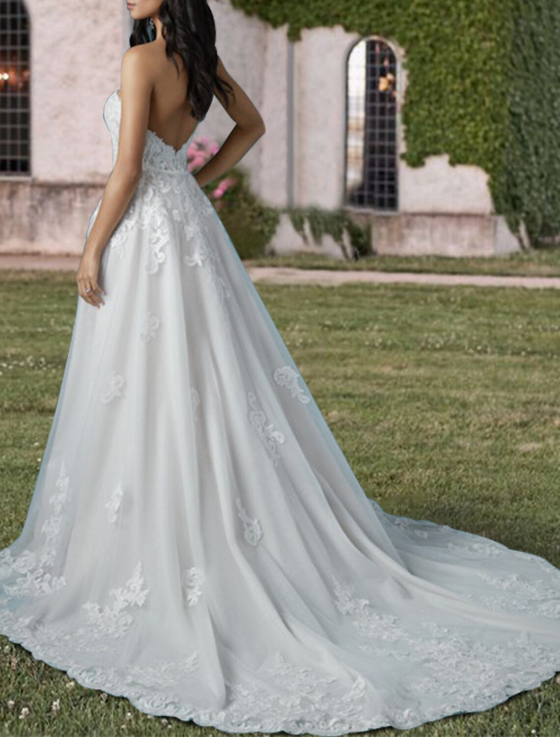 Wholesale Engagement Formal Wedding Dresses Two Piece Sweetheart Strapless Court Train Lace Bridal Gowns With Sequin Appliques