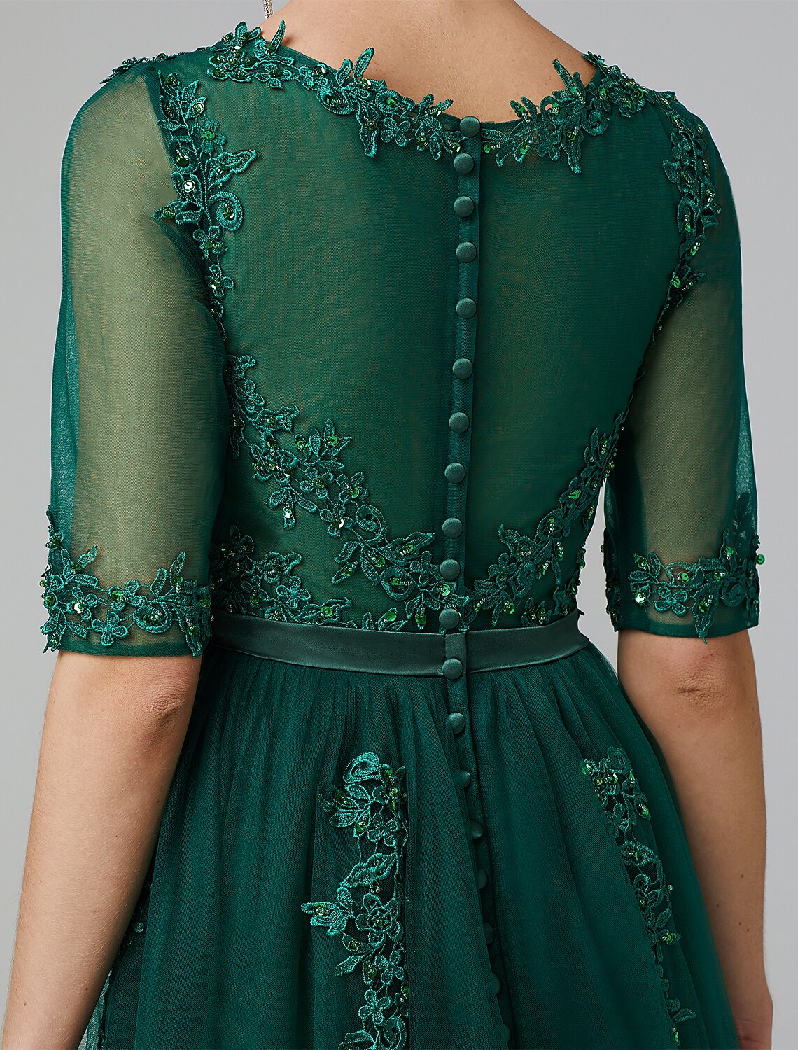 Wholesale A-Line Sparkle Dress Formal Evening Kentucky Derby Tea Length Sleeveless Illusion Neck Fall Wedding Guest Lace Over Tulle with Sequin Appliques