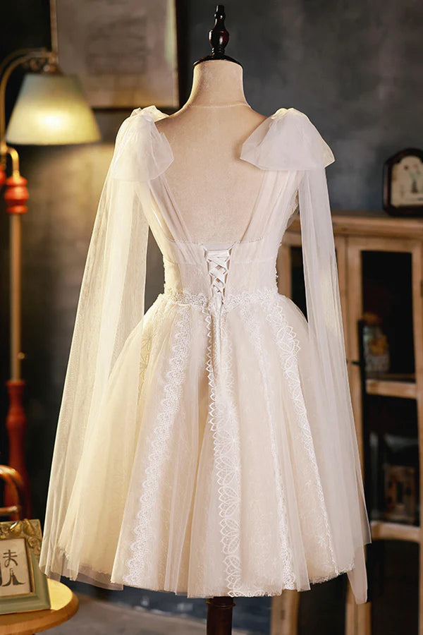 Wholesale Champagne V-Neck Lace Short Prom Dress Lovely A-Line Evening Party Dress
