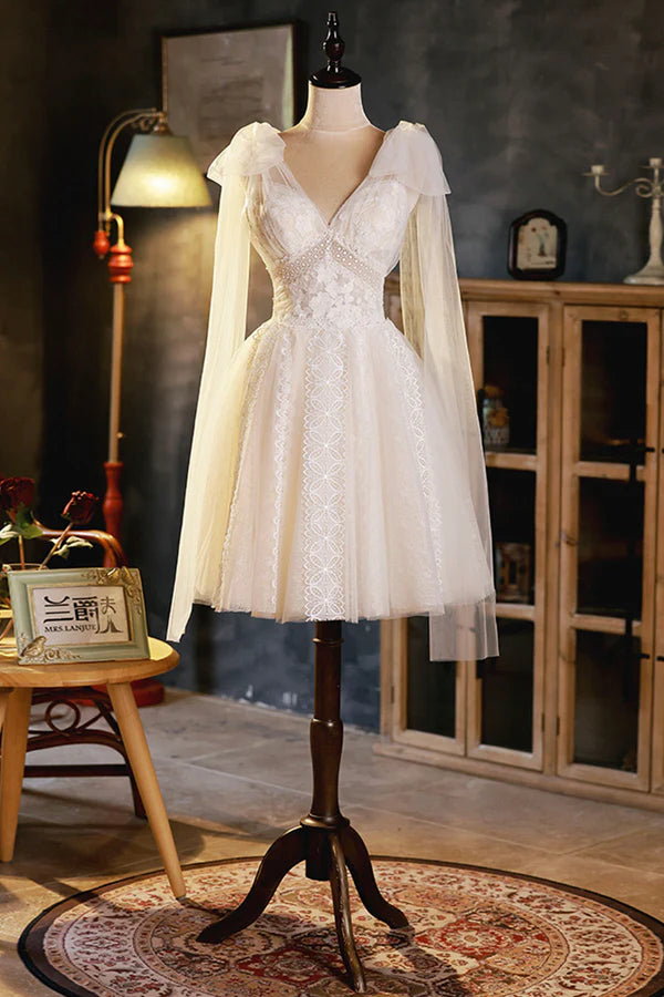 Wholesale Champagne V-Neck Lace Short Prom Dress Lovely A-Line Evening Party Dress