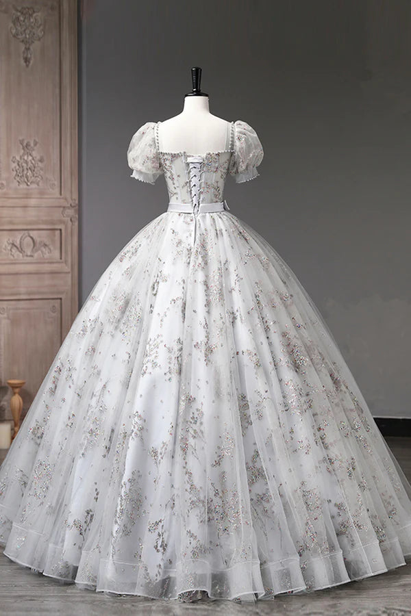 Wholesale Gray Tulle Sequins Long Prom Dress A-Line Evening Party Dress