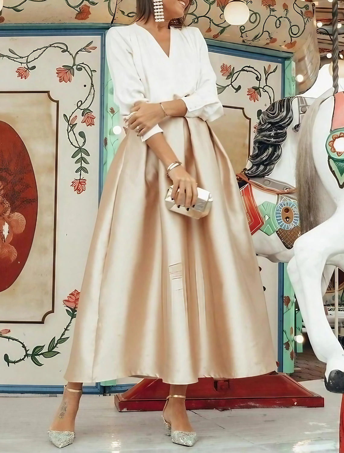 Wholesale Two Piece Cocktail Dresses Elegant Dress Wedding Party Wear Tea Length Long Sleeve V Neck Satin with Pleats