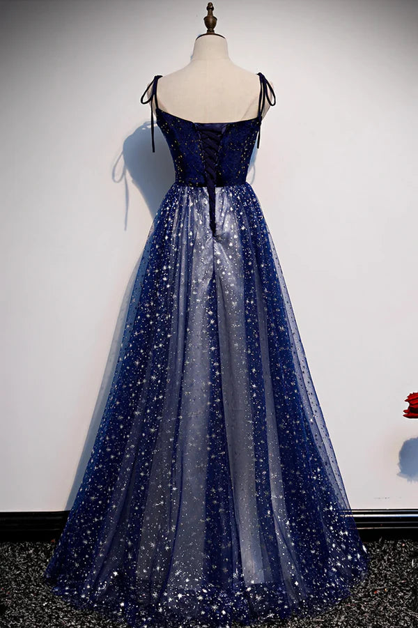 Wholesale Blue Velvet Tulle Long Prom Dress Beautiful A-Line Evening Party Dress