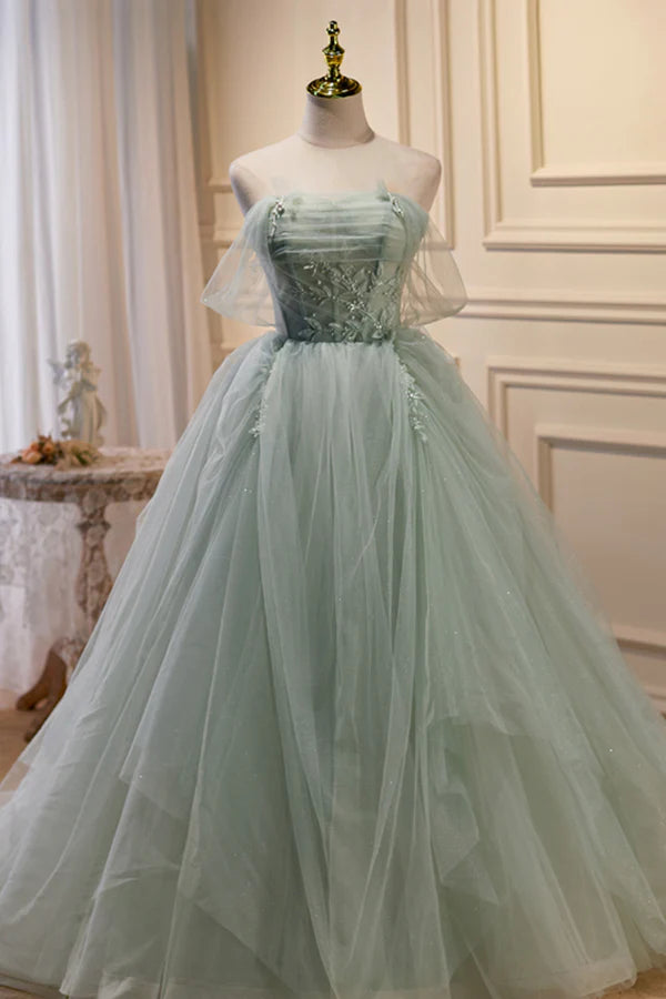 Wholesale Green Sweetheart Beaded Tulle Long Prom Dress Green Evening Dress
