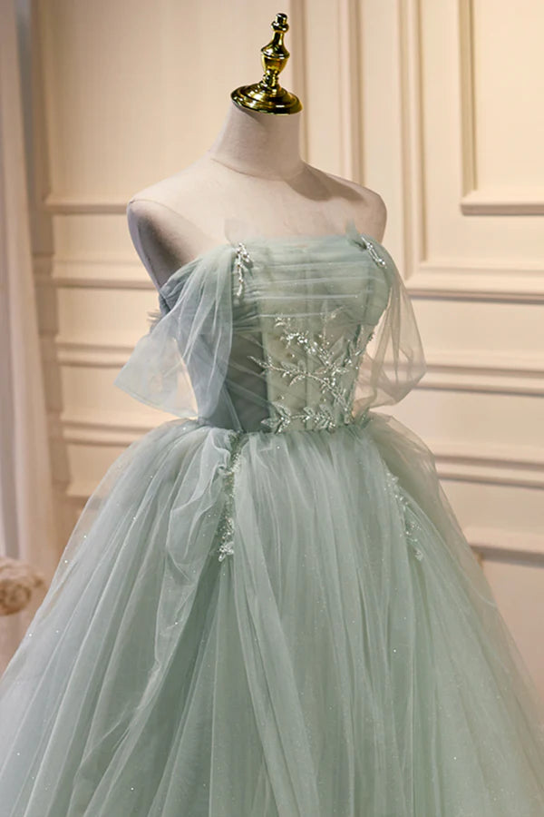 Wholesale Green Sweetheart Beaded Tulle Long Prom Dress Green Evening Dress