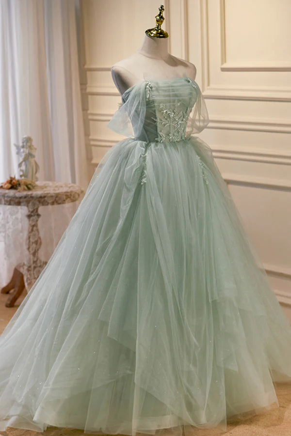 Wholesale Green Sweetheart Beaded Tulle Long Prom Dress Green Evening Dress
