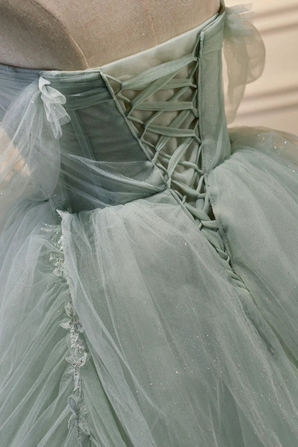 Wholesale Green Sweetheart Beaded Tulle Long Prom Dress Green Evening Dress