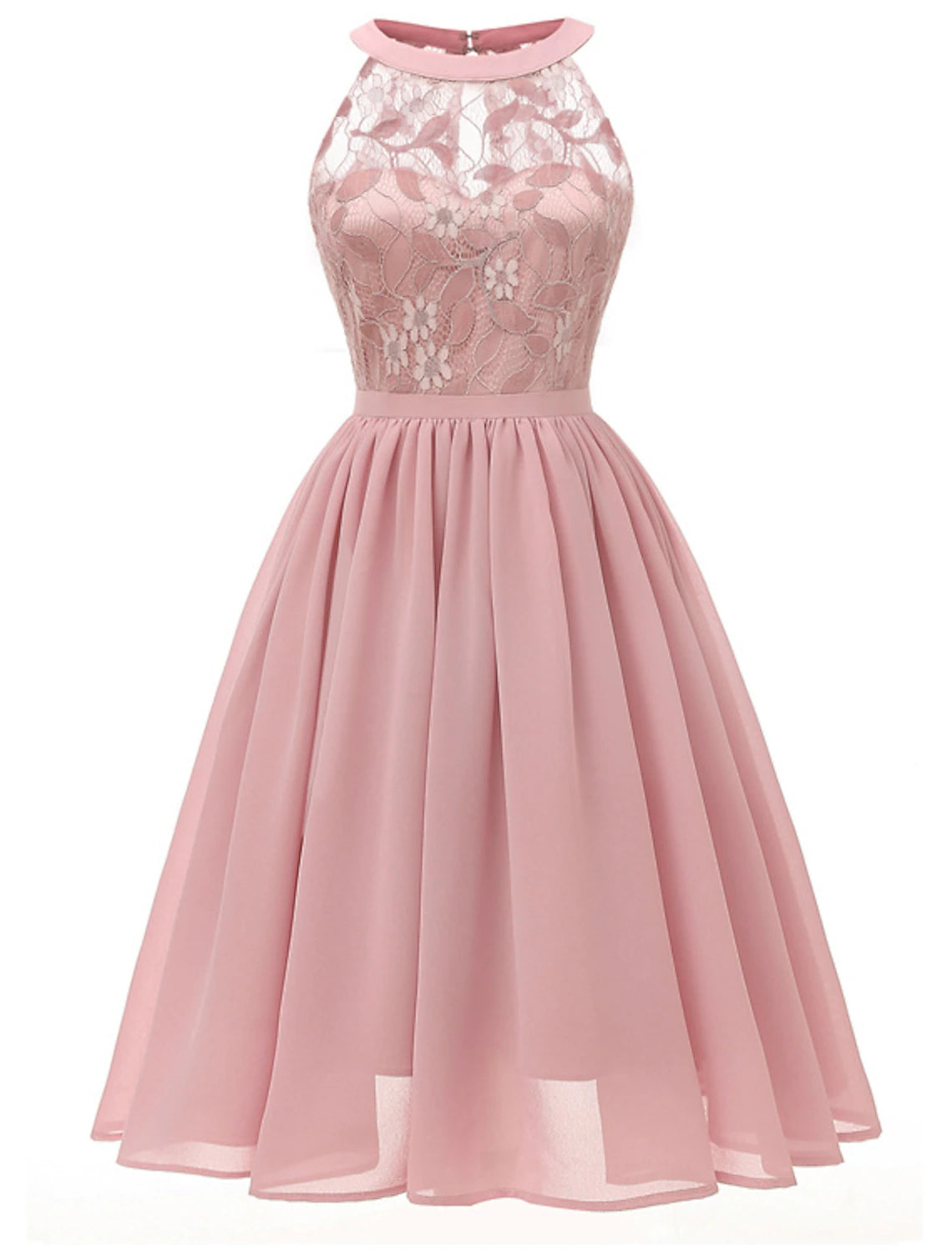 Wholesale A-Line Cocktail Dresses Minimalist Dress Party Wear Wedding Guest Short / Mini Sleeveless Halter Neck Lace with Pleats