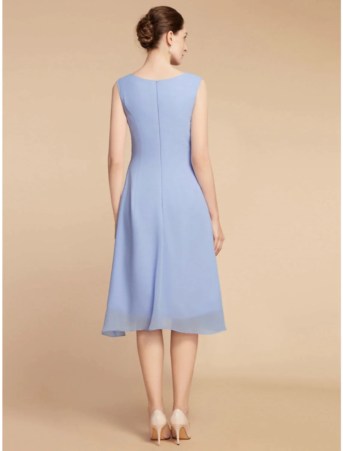 Wholesale Two Piece Sheath / Column Mother of the Bride Dress Wedding Guest Elegant Petite Scoop Neck Knee Length Chiffon Lace Half Sleeve with Ruching Solid Color