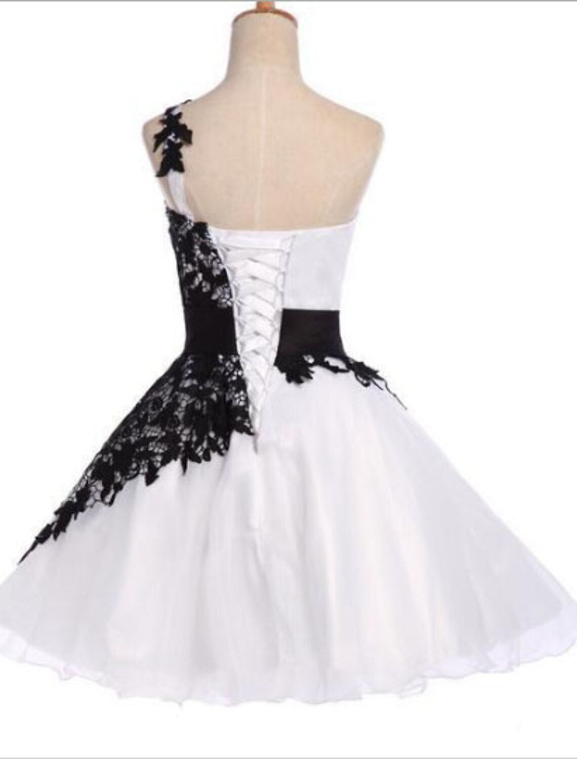 Wholesale A-Line Color Block White Party Wear Cocktail Party Dress One Shoulder Sleeveless Short / Mini Chiffon with Appliques