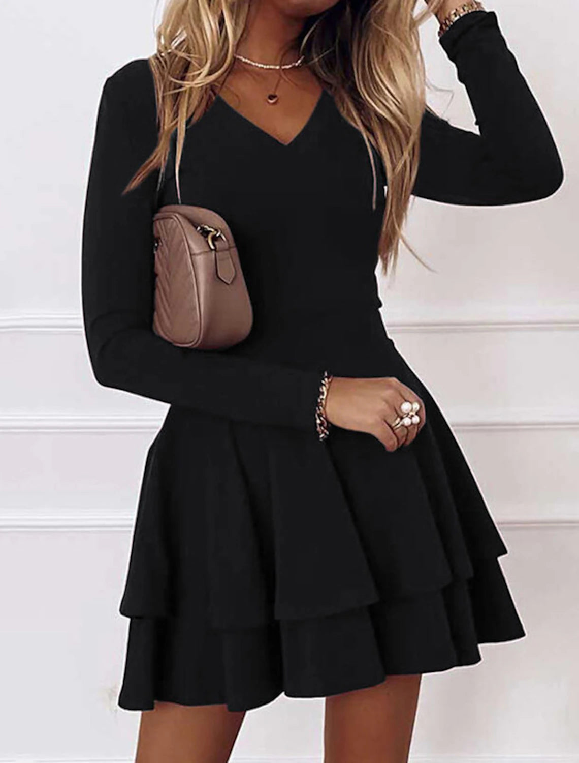 Wholesale A-Line Cocktail Dresses Christmas Red Green Dress Wedding Guest Homecoming Short / Mini Long Sleeve V Neck Spandex with Pleats Pure Color