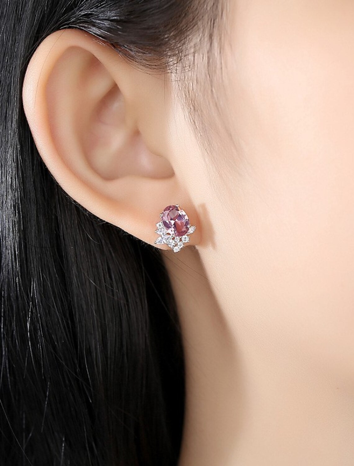 Wholesale Women's Clear Pink Synthetic Diamond Stud Earrings Fine Jewelry Classic Precious Stylish Simple S925 Sterling Silver Earrings Jewelry Rosy Pink For Wedding Party 1 Pair