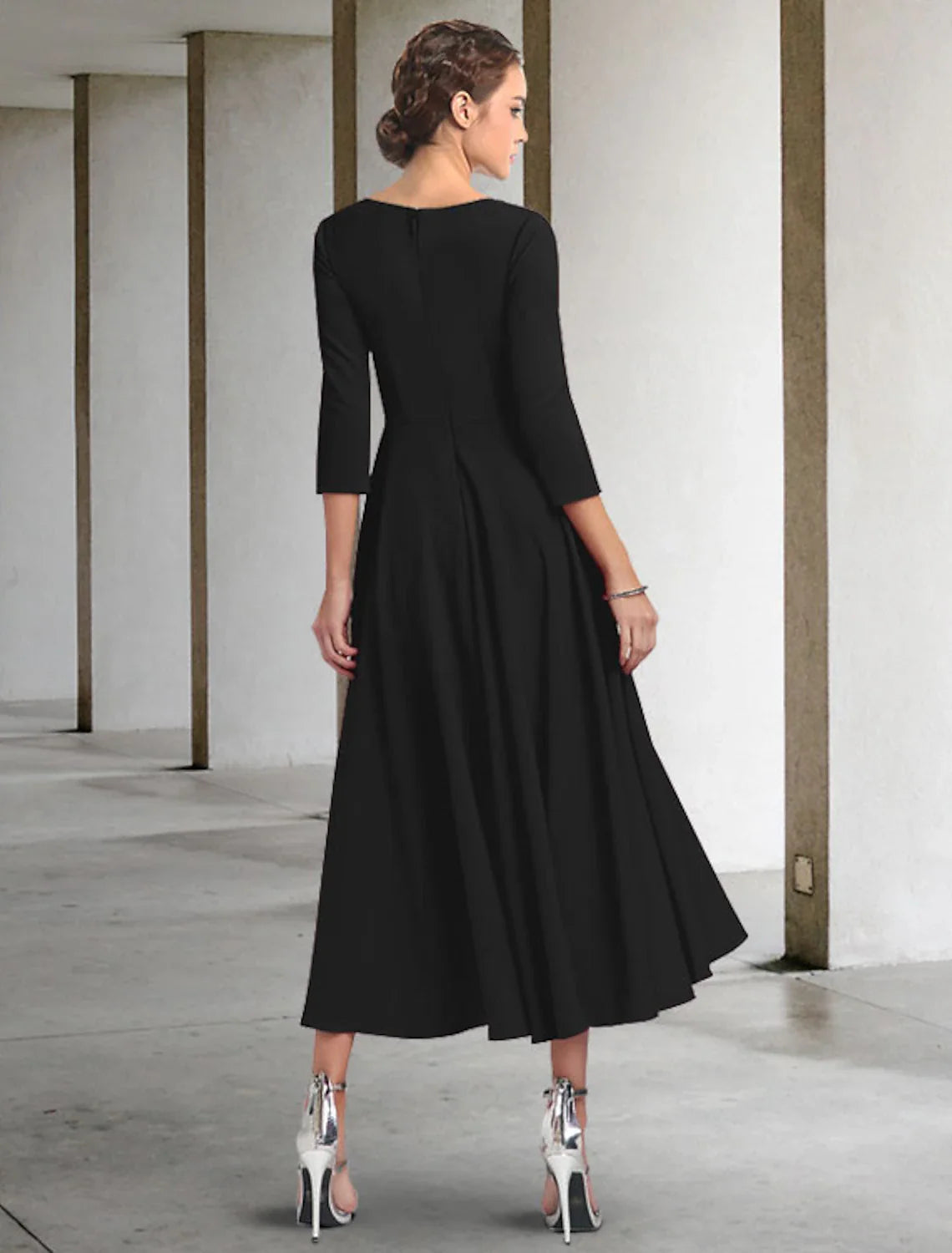 Wholesale A-Line Mother of the Bride Dress Elegant V Neck Tea Length Chiffon 3/4 Length Sleeve with Pleats