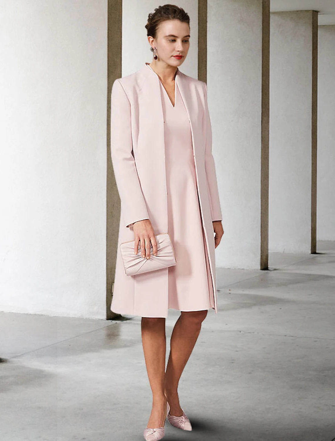 Wholesale  Two Piece A-Line Mother of the Bride Dress Wedding Guest Church Elegant V Neck Knee Length Chiffon Short Sleeve Jacket Dresses with Solid