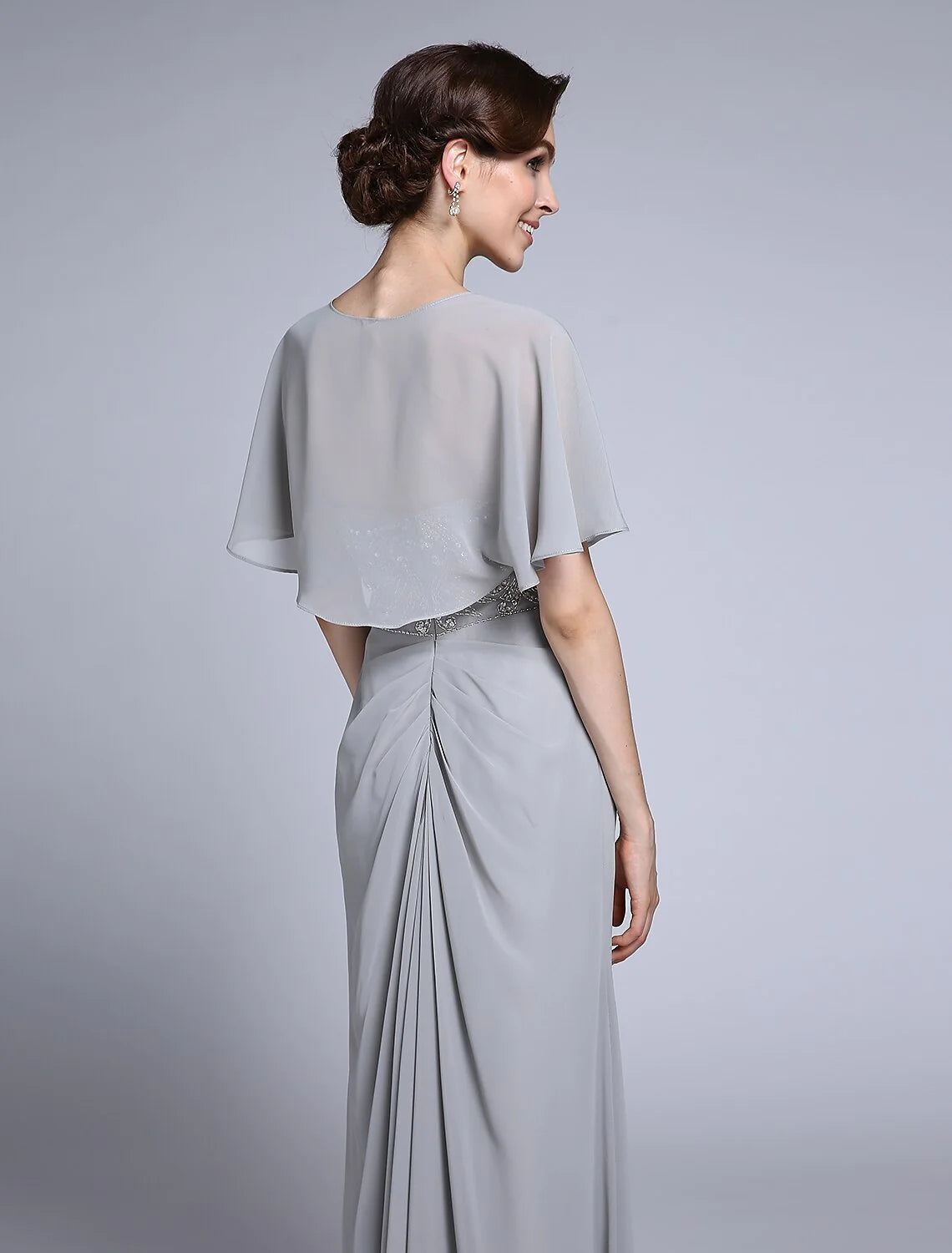 Wholesale Sheath / Column Mother of the Bride Dress Convertible Dress Sweetheart Ankle Length Chiffon Half Sleeve No with Sequin Side Draping