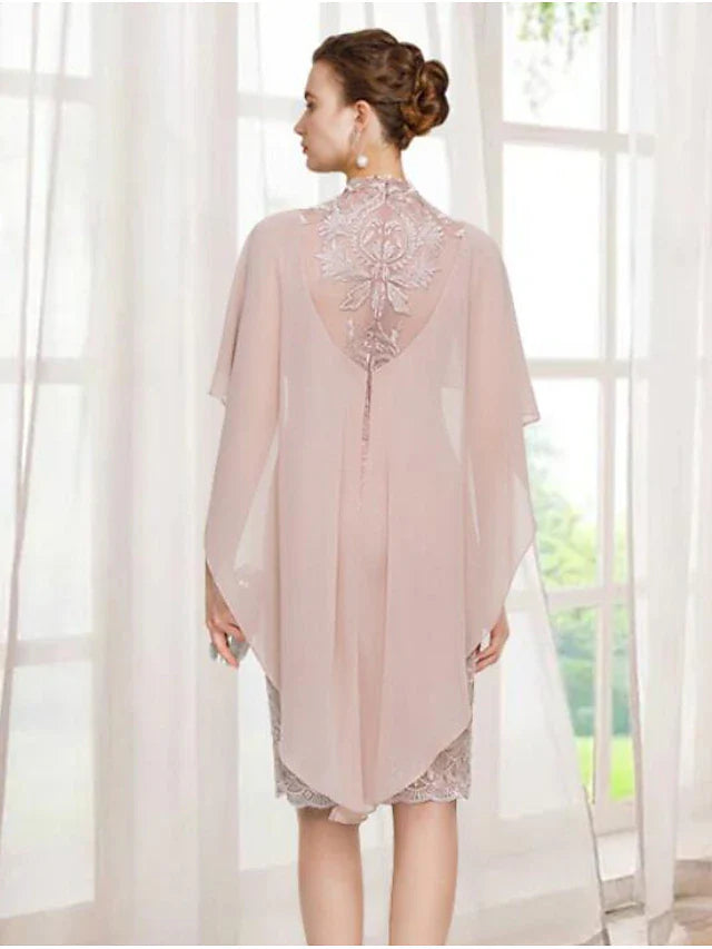 Wholesale Sheath / Column Mother of the Bride Dress Elegant Jewel Neck Knee Length Chiffon Lace Sleeveless with Appliques