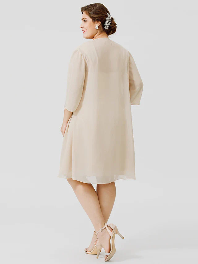 Wholesale Sheath / Column Mother of the Bride Dress Plus Size Elegant Straps Knee Length Chiffon Sheer Lace Sleeveless yes with Criss Cross