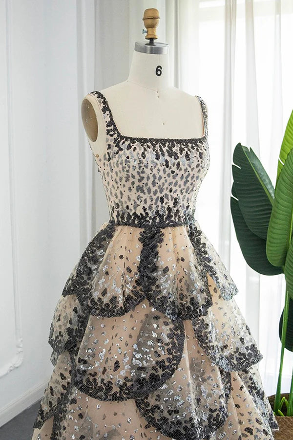 Wholesale Sparkly Sequin Tiered Ruffles Elegant Women Party Formal Dresses