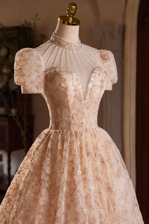 Wholesale Beautiful Tulle Flower Tea Length Prom Dress Off the Shoulder Short Sleeve Evening Party Dress