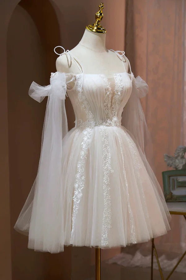 Wholesale Ivory Off-the-Shoulder Spaghetti Strap Lace Knee Length Prom Dress