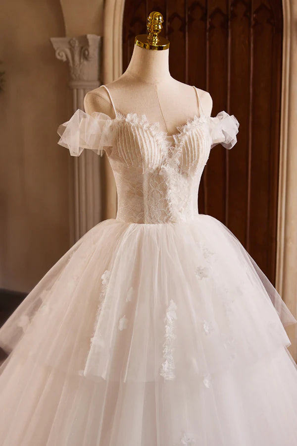 Wholesale Ivory Spaghetti Strap Lace Beaded Party Dress Ivory Floor Length A-Line Prom Dress