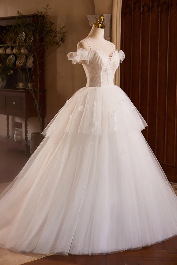 Wholesale Ivory Spaghetti Strap Lace Beaded Party Dress Ivory Floor Length A-Line Prom Dress