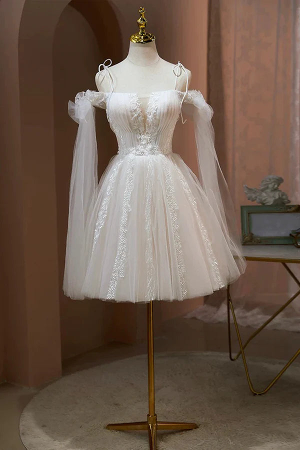 Wholesale Ivory Off-the-Shoulder Spaghetti Strap Lace Knee Length Prom Dress