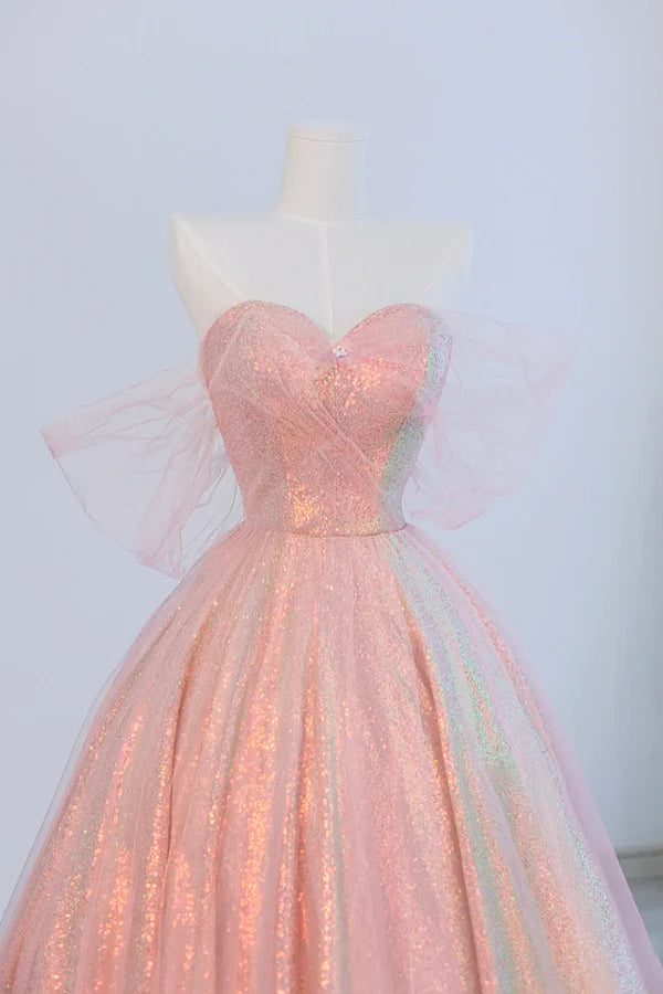 Wholesale Shiny Tulle Sequins Long Prom Dress Beautiful A-Line Formal Dress Sweet 16 Dress