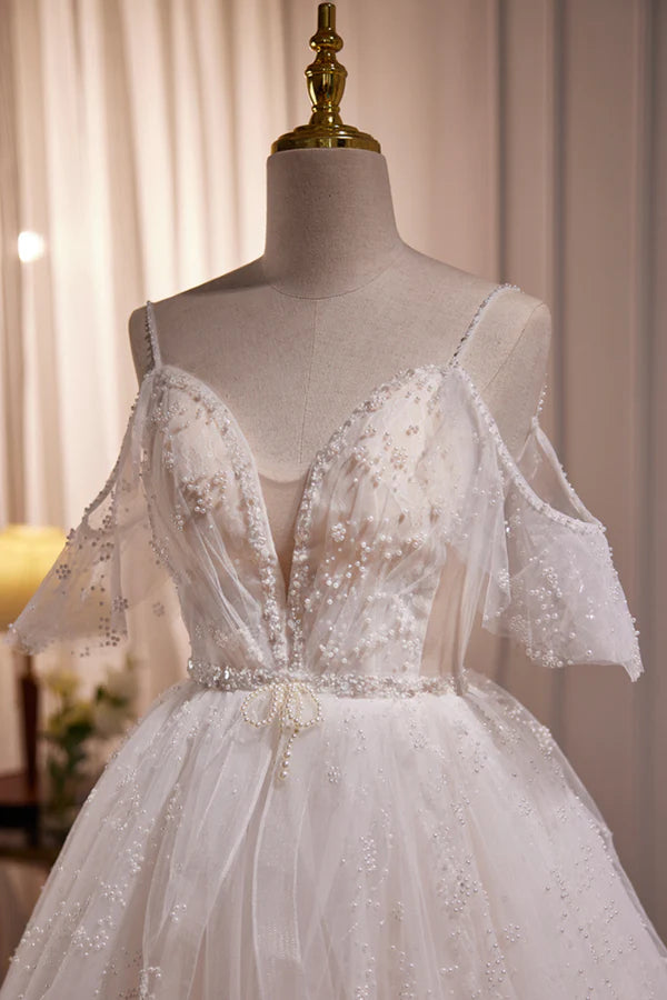 Wholesale Ivory V Neck Beaded Straps Party Dress Ivory Floor Length Prom Dress