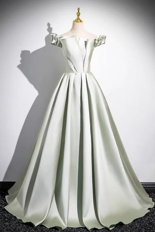 Wholesale Light Green A-Line Satin Long Prom Dress Simple Green Strapless Evening Dress