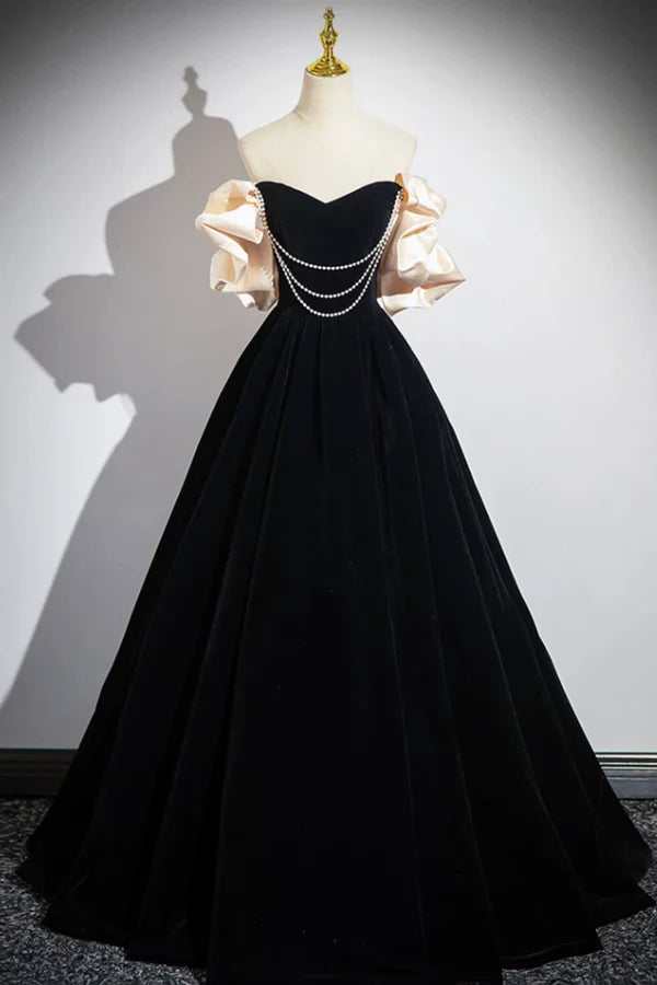 Wholesale Black Velvet Long A-Line Prom Dress Off the Shoulder Evening Party Dress