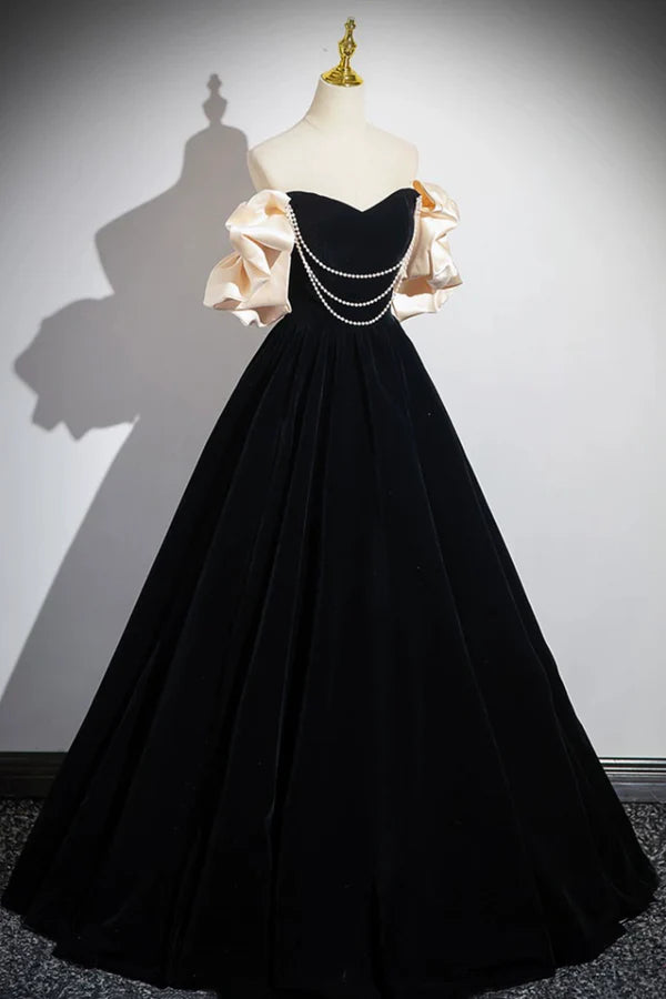 Wholesale Black Velvet Long A-Line Prom Dress Off the Shoulder Evening Party Dress
