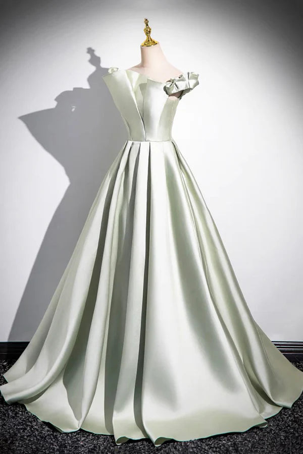 Wholesale Light Green A-Line Satin Long Prom Dress Simple Green Strapless Evening Dress