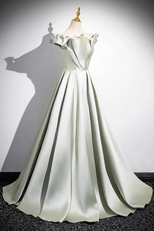 Wholesale Light Green A-Line Satin Long Prom Dress Simple Green Strapless Evening Dress