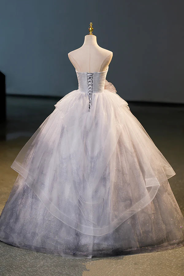 Wholesale Gorgeous Gray Tulle Long Formal Dress Gray Strapless Evening Dress