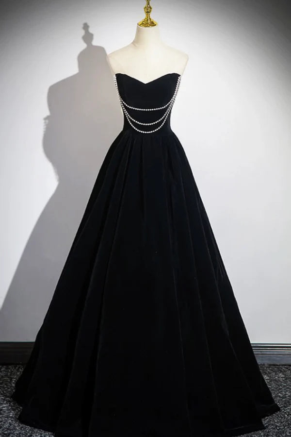 Wholesale Black Velvet Long A-Line Prom Dress Off the Shoulder Evening Party Dress