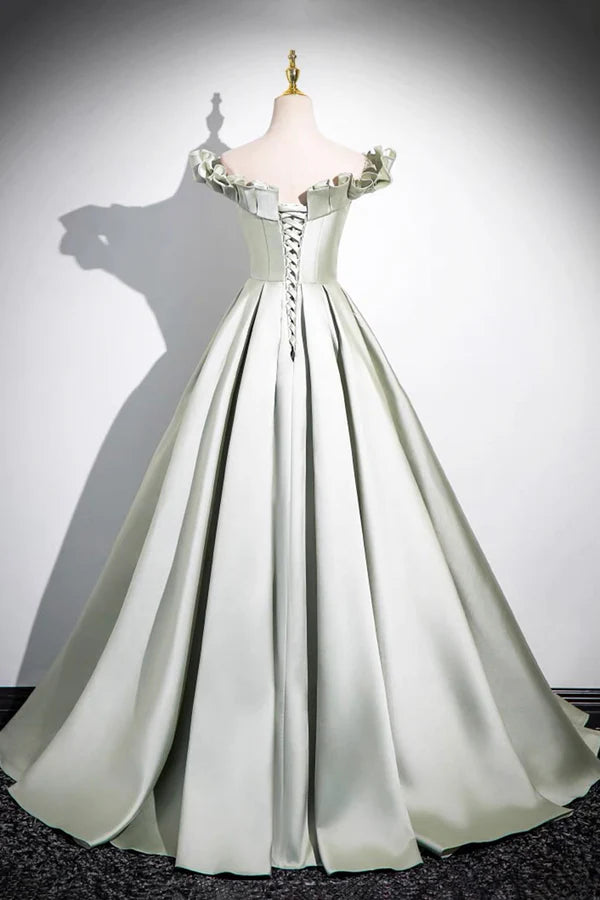 Wholesale Light Green A-Line Satin Long Prom Dress Simple Green Strapless Evening Dress