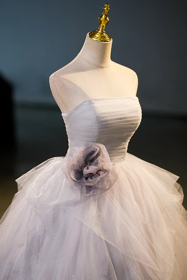 Wholesale Gorgeous Gray Tulle Long Formal Dress Gray Strapless Evening Dress