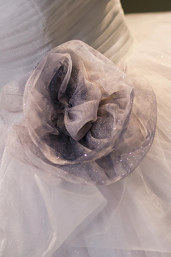 Wholesale Gorgeous Gray Tulle Long Formal Dress Gray Strapless Evening Dress