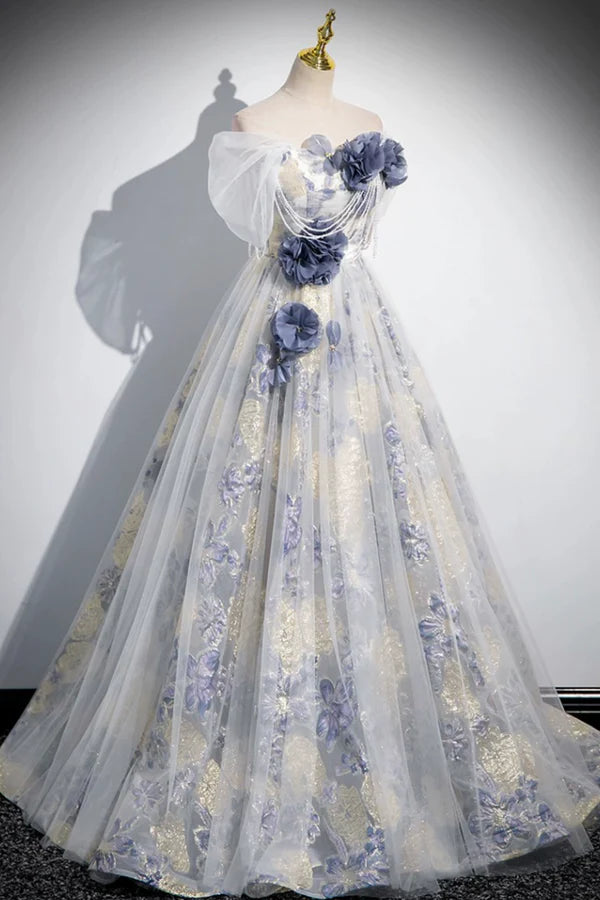 Wholesale Elegant Tulle Floor Length Prom Dress Off the Shoulder Evening Party Dress