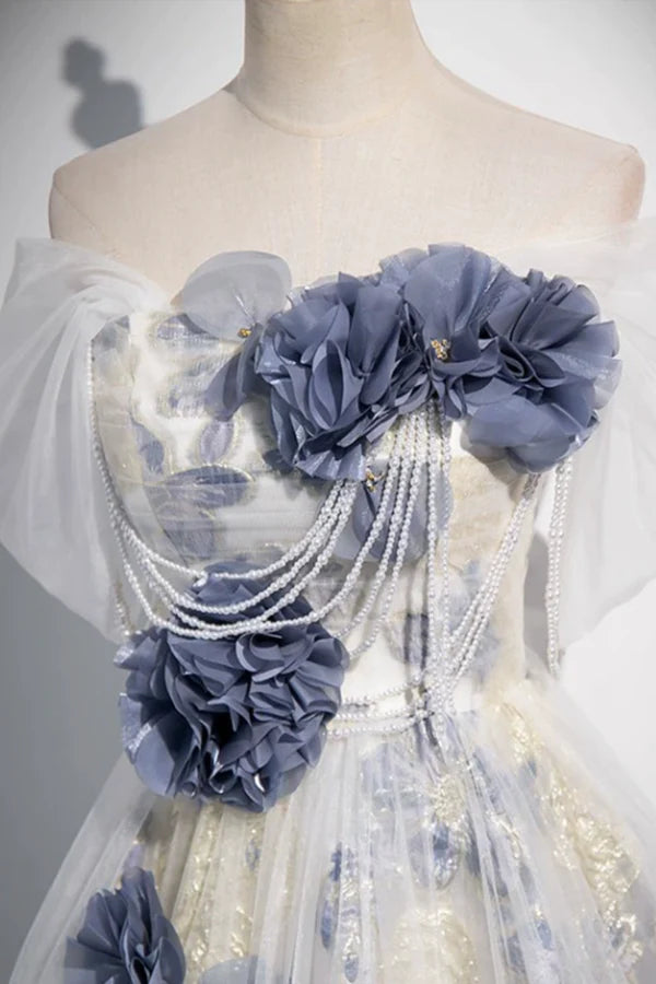 Wholesale Elegant Tulle Floor Length Prom Dress Off the Shoulder Evening Party Dress