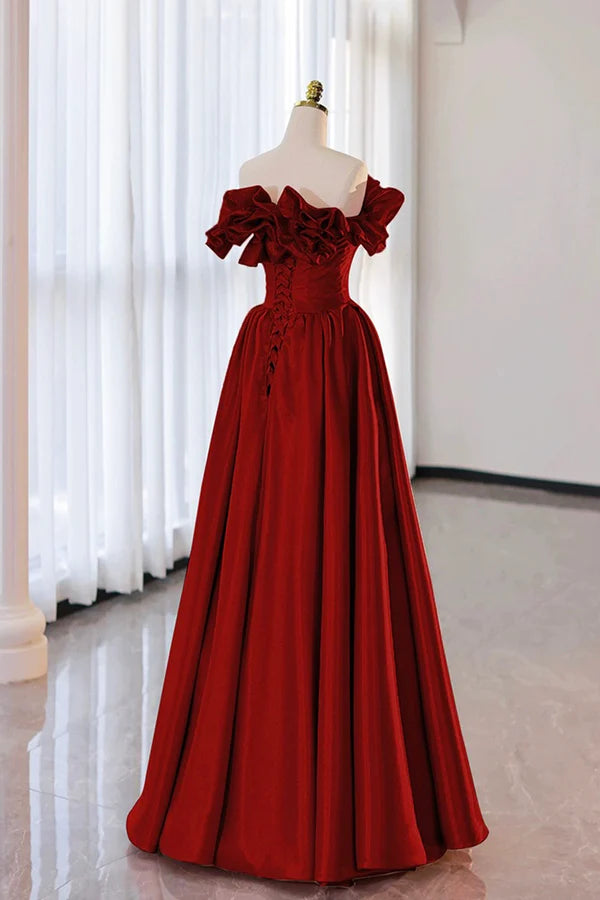 Wholesale Burgundy Strapless Satin Long Prom Dress A-Line Evening Party Dress