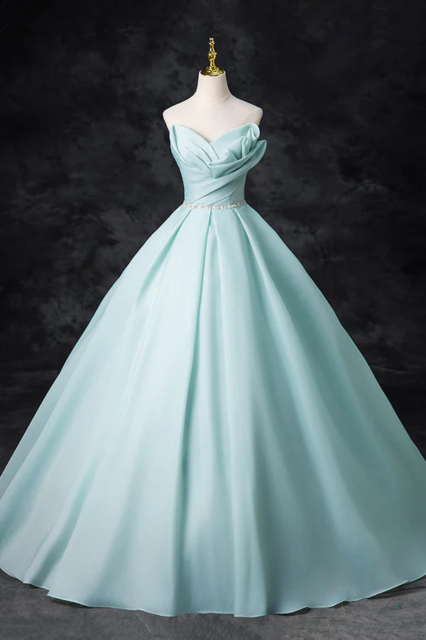 Wholesale Blue Tulle Floor Length Party Dress A-Line Strapless Formal Evening Dress