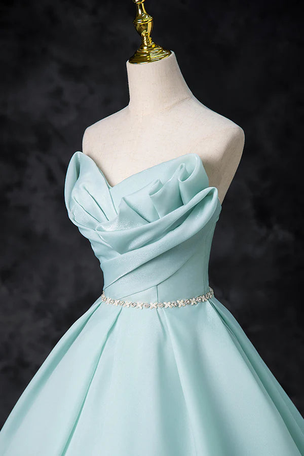 Wholesale Blue Tulle Floor Length Party Dress A-Line Strapless Formal Evening Dress